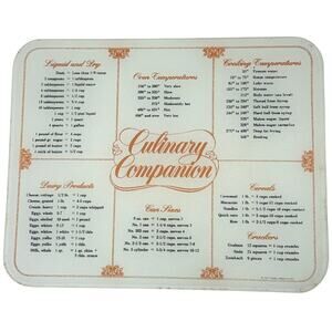 Vintage 70s Culinary Companion Cutting Board Conversion Chart 15x12